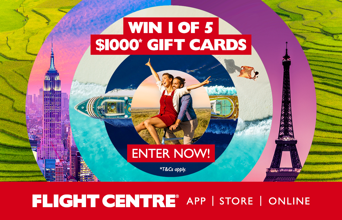WIN 1 of 5 $1000 Flight Centre Gift Cards*!  
