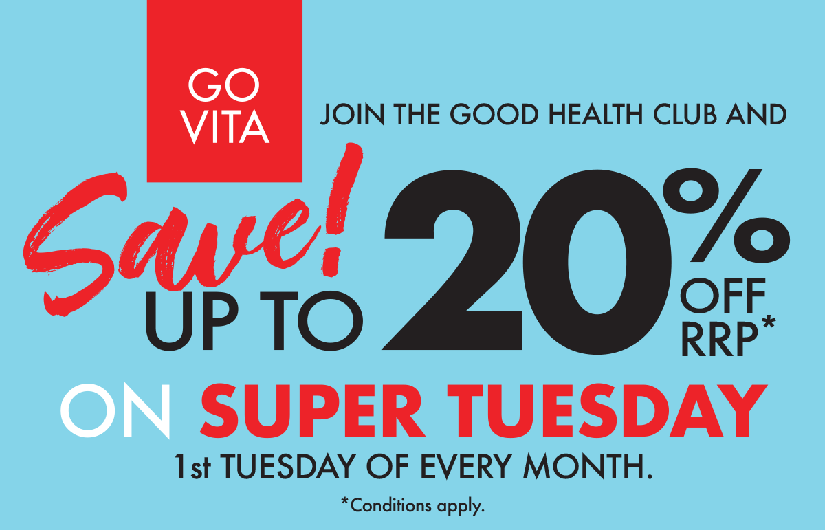 Up to 20% off most items every 1st Tuesday of the month.
Join the Good Health Club for FREE and enjoy the benefits.
